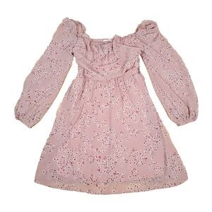 All in Favor Women's Sz M Pink Floral Print Mini Dress Boho Cottagecore Smocked